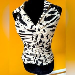 Cache black and white tiger sparkle top
